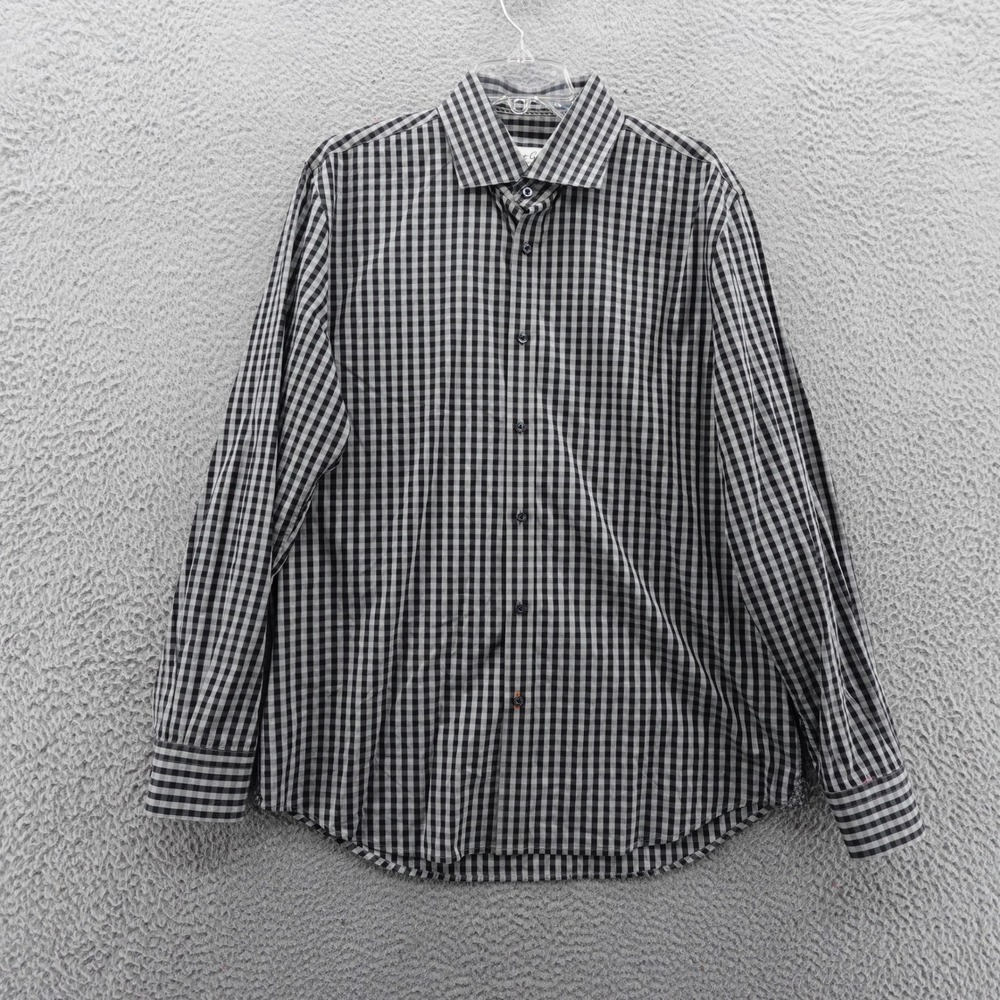 Robert Graham Mens Gingham Check Button Down Shirt 16.5 42 Black Gray Mens Flex